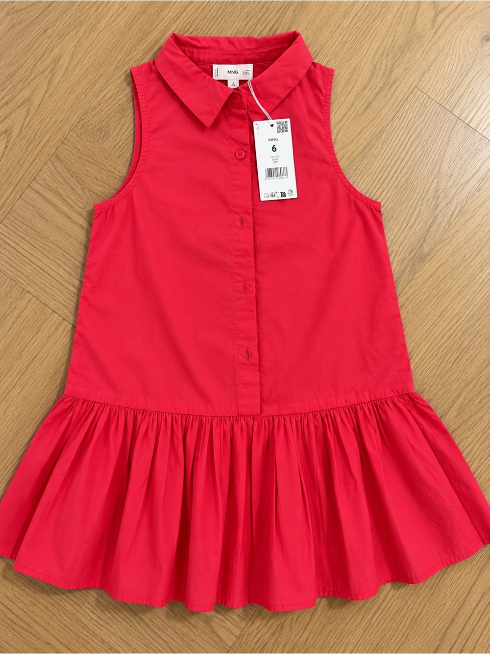 Mango Girls Sleeveless Button-Front Red Peplum Dress